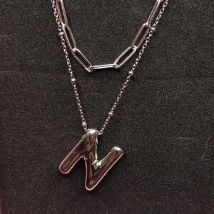 Vonkansy Puffy Initial Layered Necklace Set. Silvertone Initial N New In Box